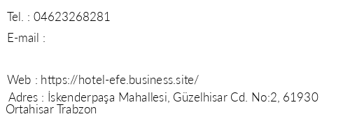 Hotel Efe Trabzon telefon numaralar, faks, e-mail, posta adresi ve iletiim bilgileri